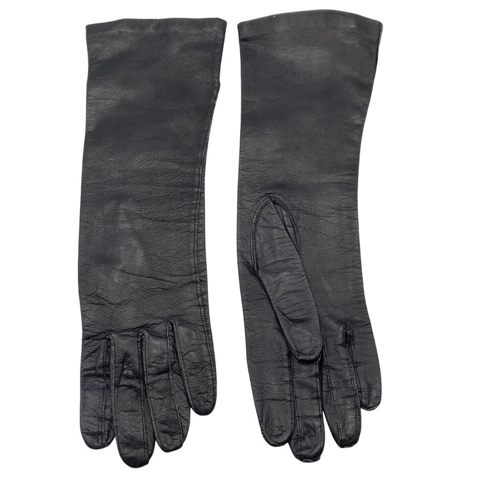 Vintage‎ womens leather mid length gloves size 37 black soft supple driving